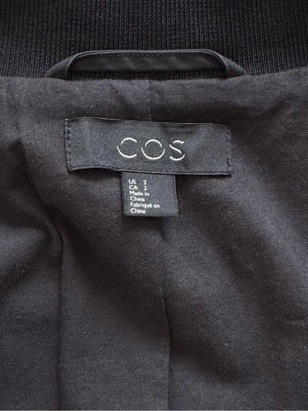 COS Black Zip-Front Bomber Coat, Size US2 - Picture 8 of 10